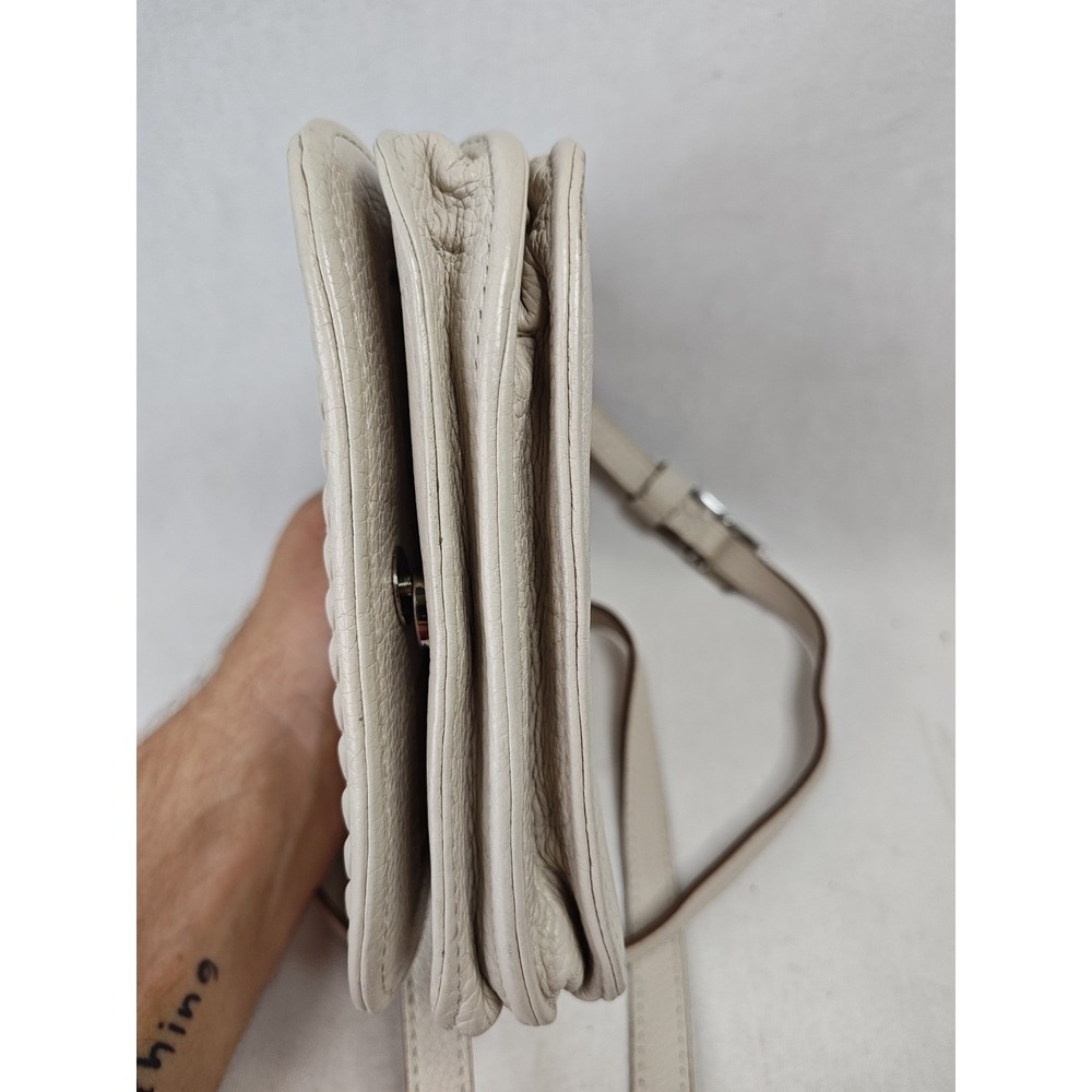 Brighton Cream Pebbled Leather Braided Trim Flap Crossbody Bag - Picture 5 of 16